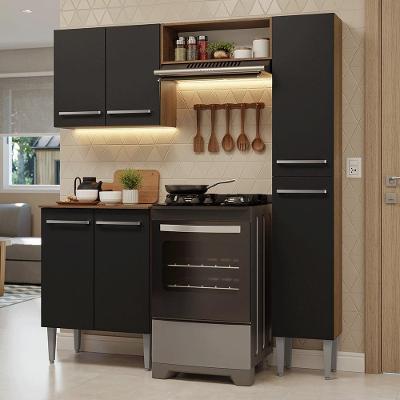 Armário de Cozinha Compacta Emilly 6 Portas MDP 156 cm Rustic com Preto com Tampo