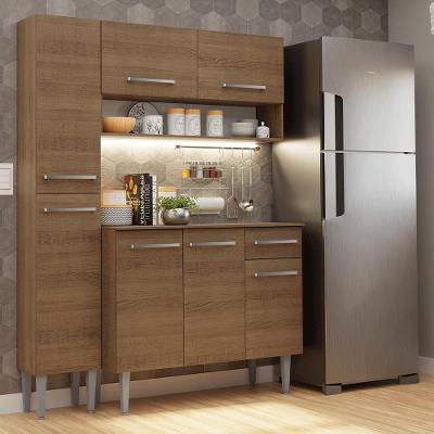 Armário de Cozinha Compacta Emilly 7 Portas 1 Gaveta MDP 137cm Rustic com Nicho Aberto