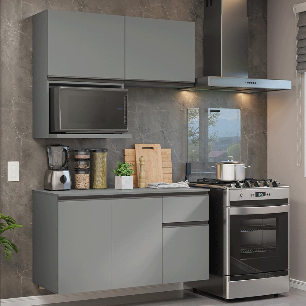 Armário De Cozinha Compacta 120 Cm Suspensa Cinza Nice Madesa 06 - 1