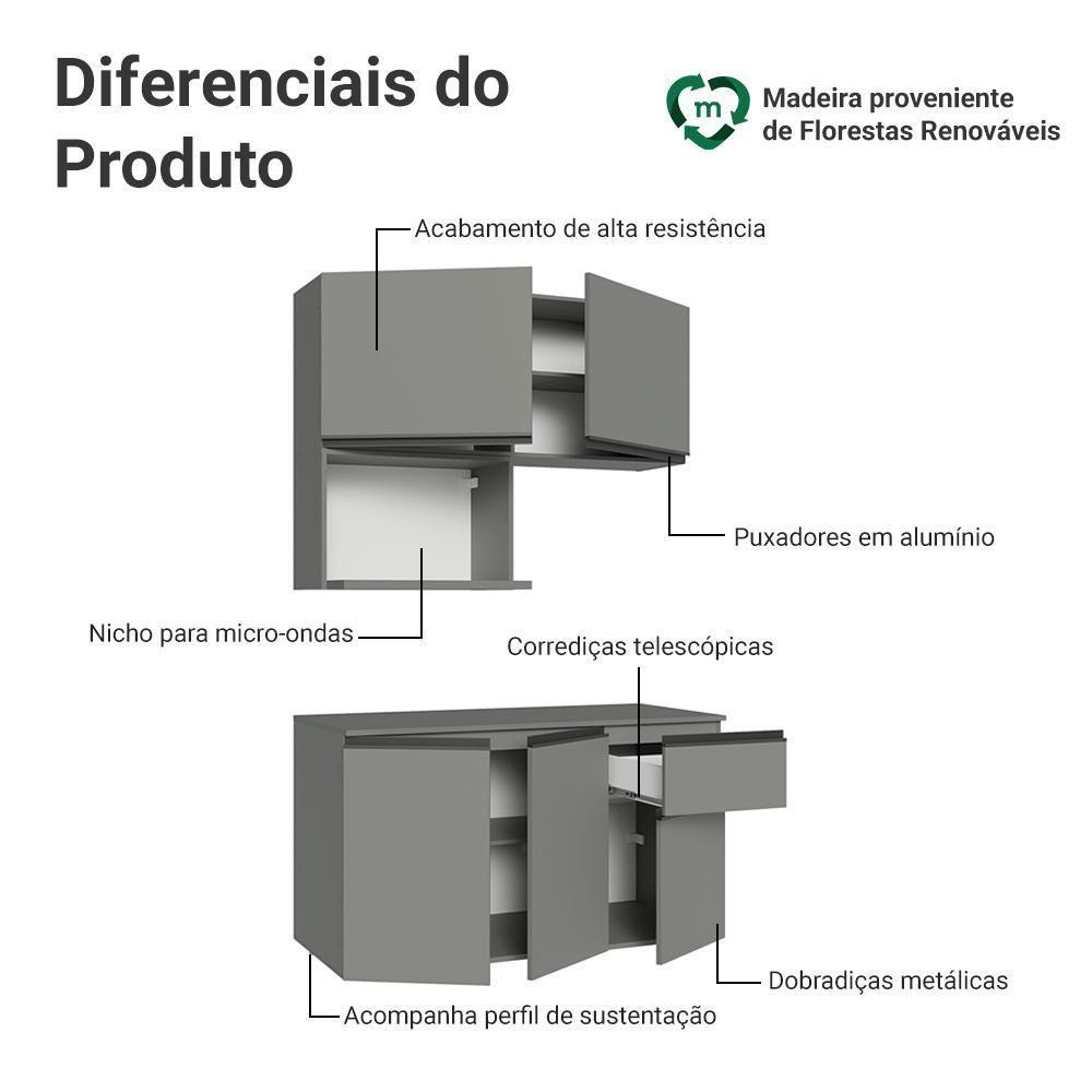 Armário De Cozinha Compacta 120 Cm Suspensa Cinza Nice Madesa 06 - 9