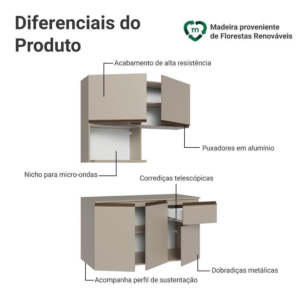 Armário De Cozinha Compacta 120 Cm Suspensa Crema Nice Madesa 06 - 4