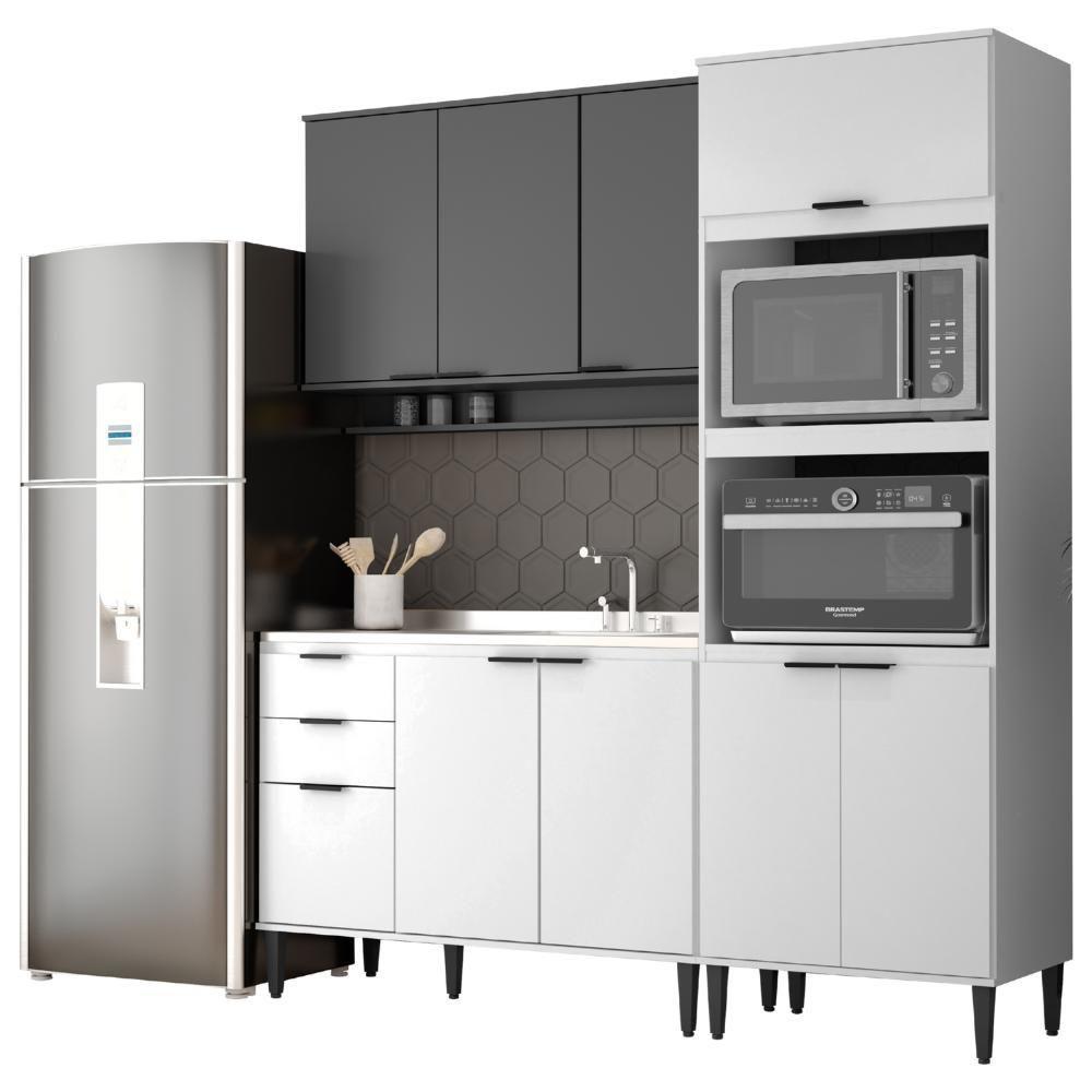 Armário De Cozinha Completa Miami Slim Carraro Branco Com Cinza Titânio - 2