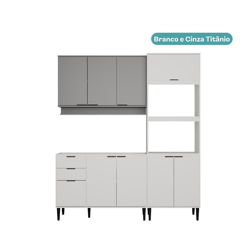 Armário De Cozinha Completa Miami Slim Carraro Branco Com Cinza Titânio - 3