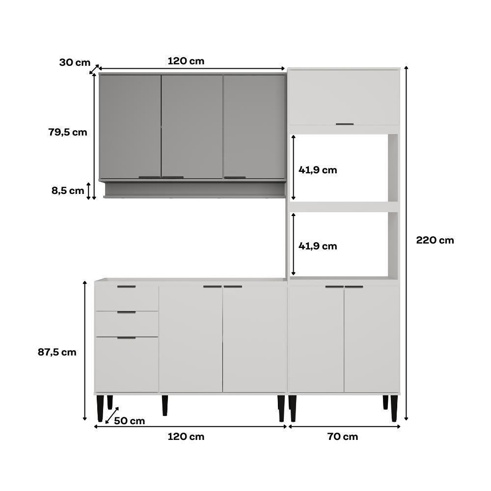 Armário De Cozinha Completa Miami Slim Carraro Branco Com Cinza Titânio - 5