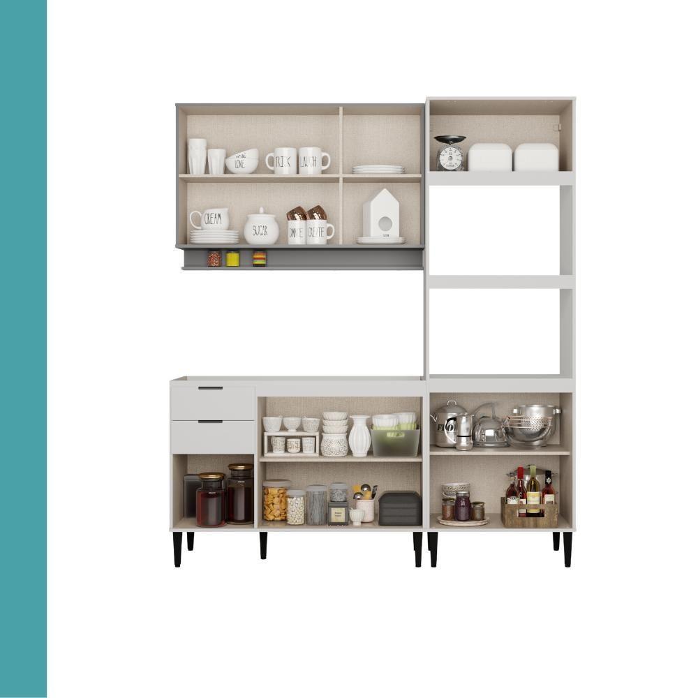 Armário De Cozinha Completa Miami Slim Carraro Branco Com Cinza Titânio - 6