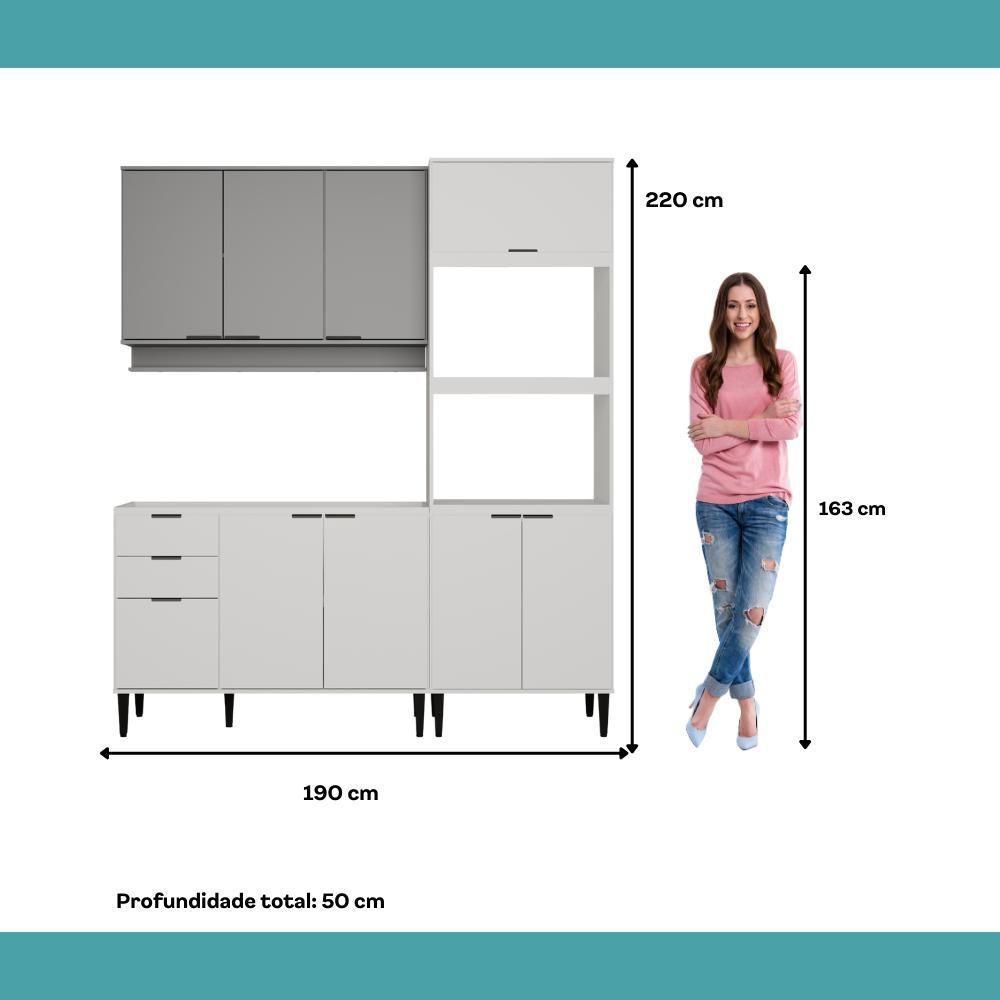 Armário De Cozinha Completa Miami Slim Carraro Branco Com Cinza Titânio - 7