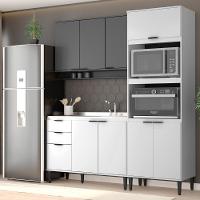 Armário De Cozinha Completa Miami Slim Carraro Branco Com Cinza Titânio - 1
