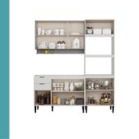 Armário De Cozinha Completa Miami Slim Carraro Branco Com Cinza Titânio - 6
