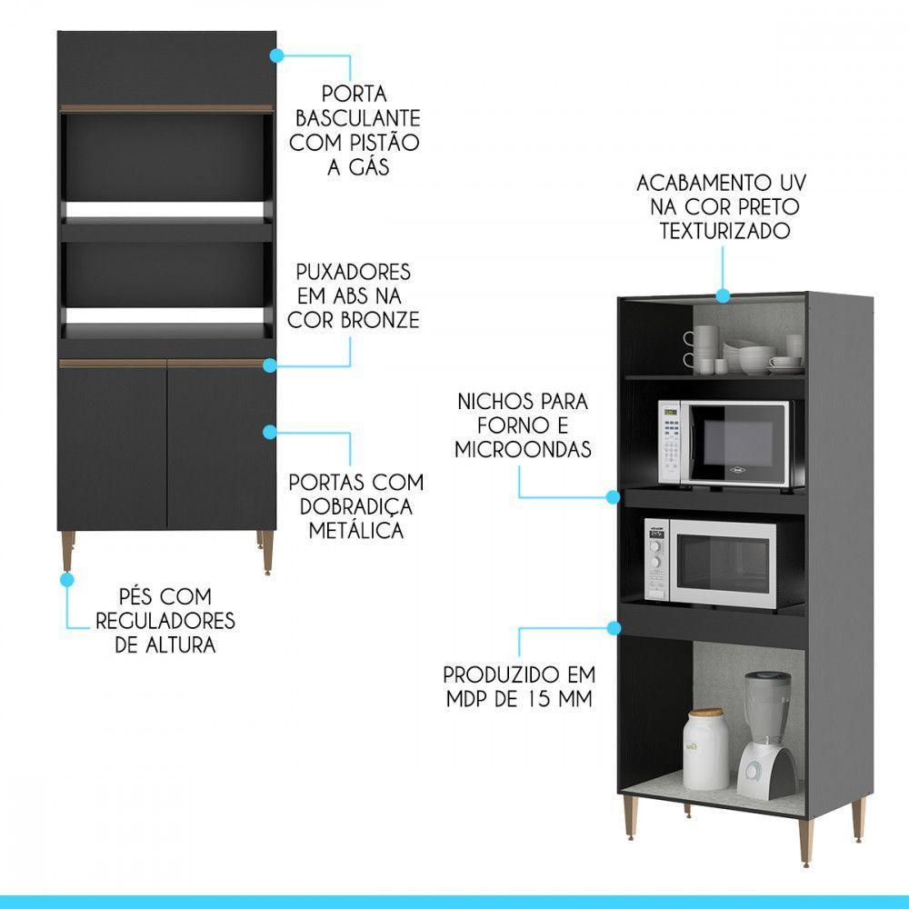 Armário Para Forno Microondas 80x202cm 0453 Menu Móveis Preto - 2