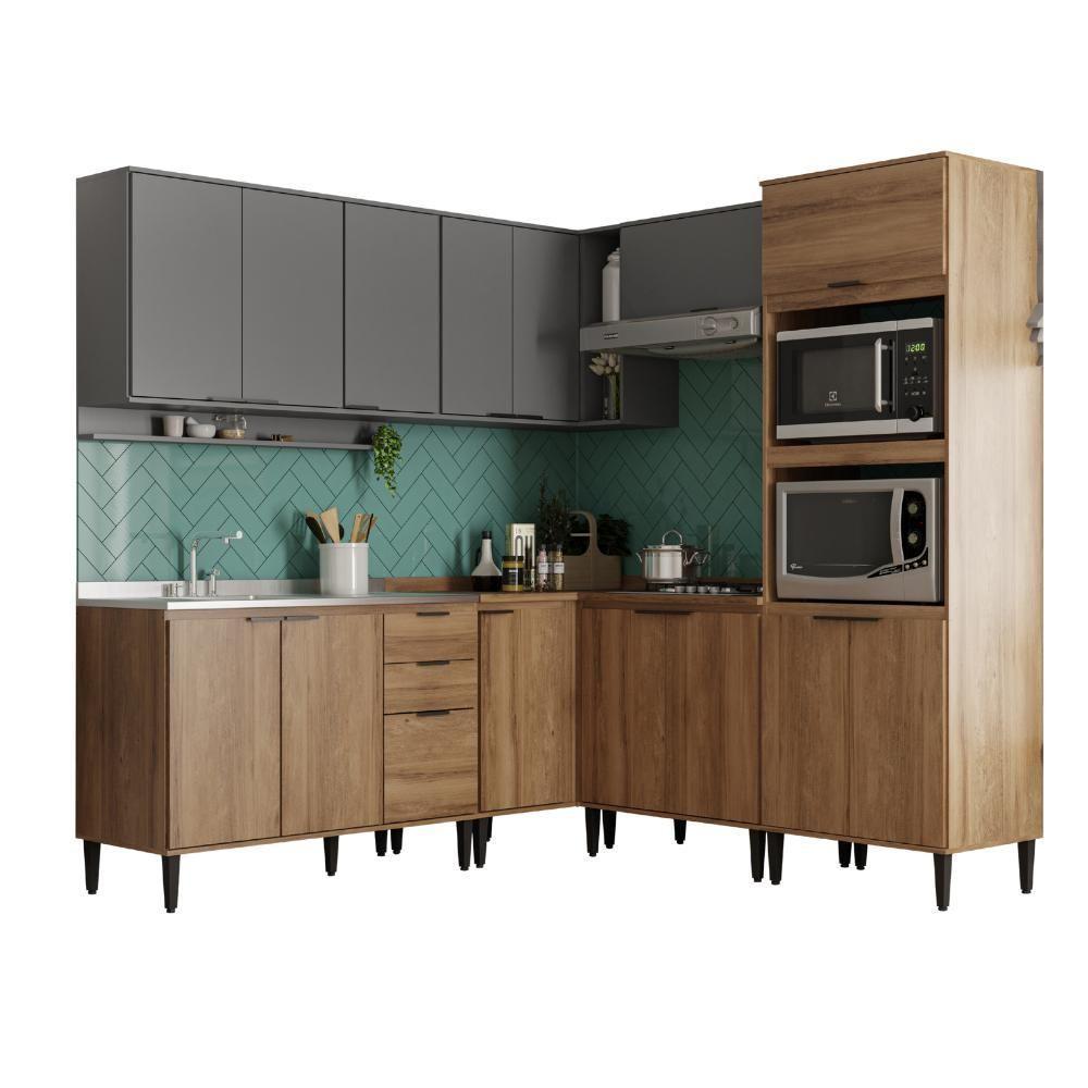 Armário De Cozinha Completa Miami Flow Carraro Freijó Com Cinza Titânio - 2