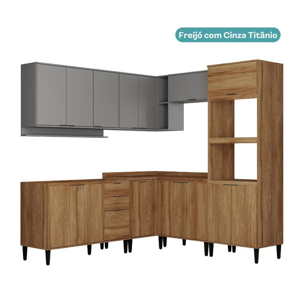 Armário De Cozinha Completa Miami Flow Carraro Freijó Com Cinza Titânio - 3