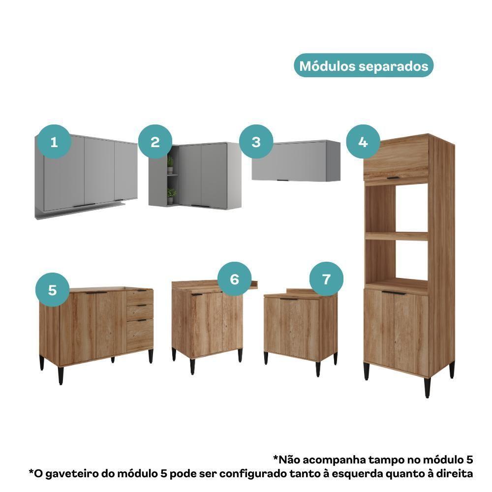 Armário De Cozinha Completa Miami Flow Carraro Freijó Com Cinza Titânio - 4