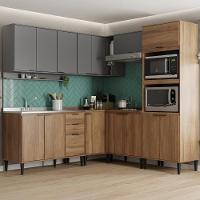 Armário De Cozinha Completa Miami Flow Carraro Freijó Com Cinza Titânio - 1