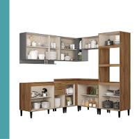 Armário De Cozinha Completa Miami Flow Carraro Freijó Com Cinza Titânio - 7