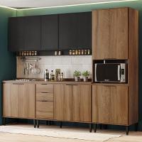 Armário De Cozinha Completa Miami Lift Carraro Preto Touch Com Freijó - 1