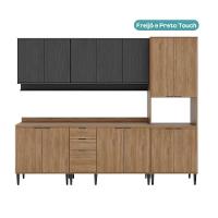 Armário De Cozinha Completa Miami Lift Carraro Preto Touch Com Freijó - 3