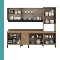 Armário De Cozinha Completa Miami Lift Carraro Preto Touch Com Freijó - 6