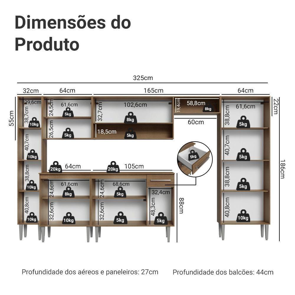 Armário De Cozinha Completa 325cm Rustic Emilly Madesa 07 - 3