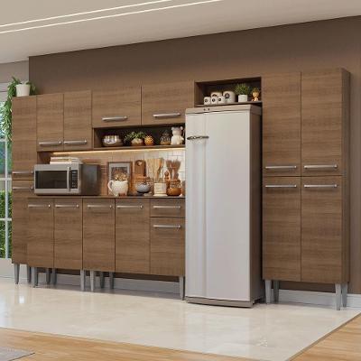 Armário de Cozinha Completa Emilly 15 Portas 1 Gaveta 325cm Rustic com Pés Reguláveis