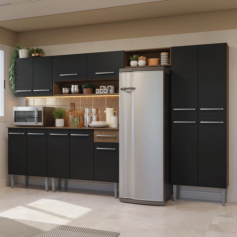 Armário De Cozinha Completa 293cm Rustic-preto Emilly Madesa 011 - 1