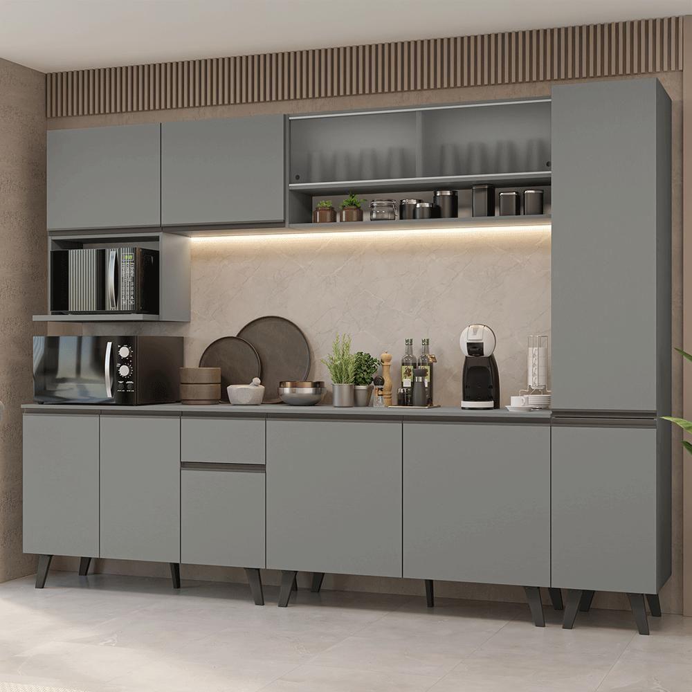 Armário De Cozinha Completa 280 Cm Cinza Nice Madesa 02 - 1