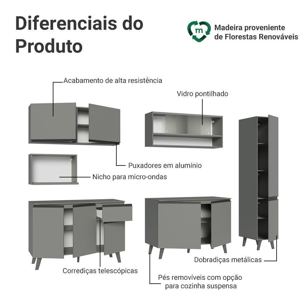 Armário De Cozinha Completa 280 Cm Cinza Nice Madesa 02 - 4
