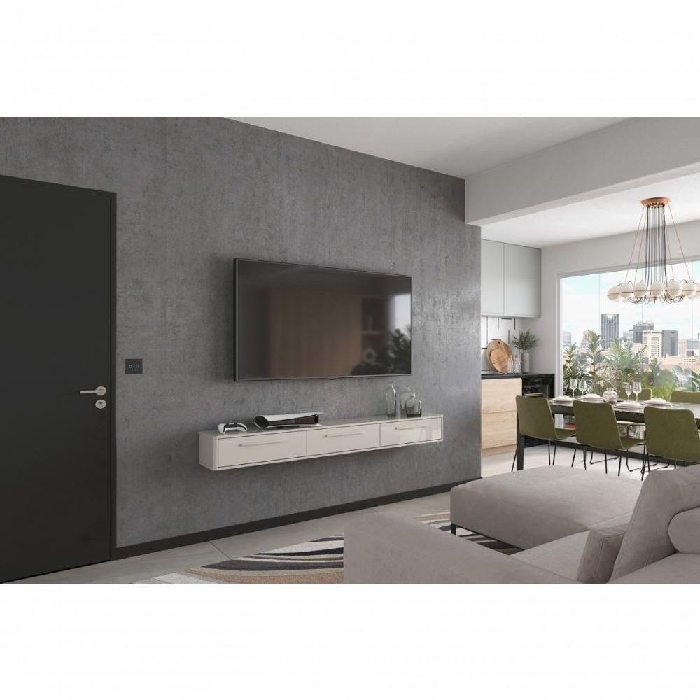 Bancada Suspensa Bali 1.9 Suporte P- Decoração E Eletrônicos Com Gaveteiro - Off White Perolizado - 1