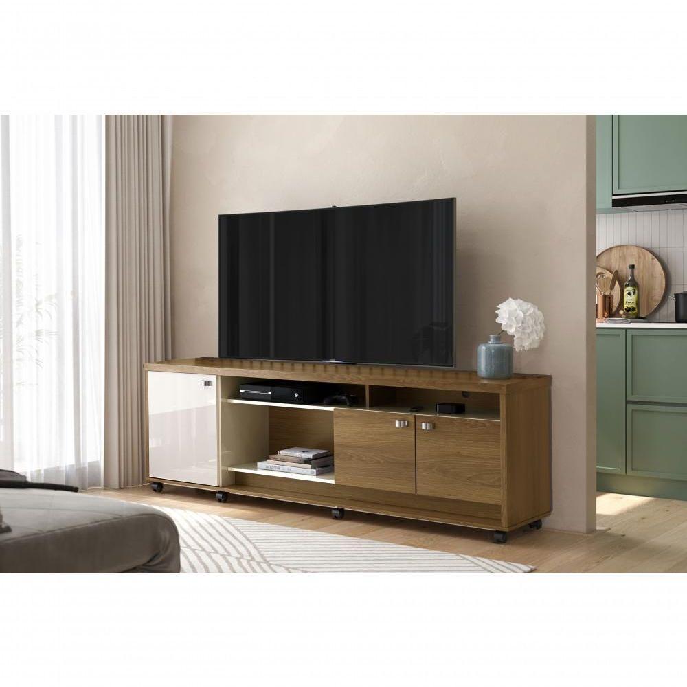 Bancada Dallas Suporte Para Tvs C- 3 Portas E Nichos - Imbuia-off White Perolizado - 1