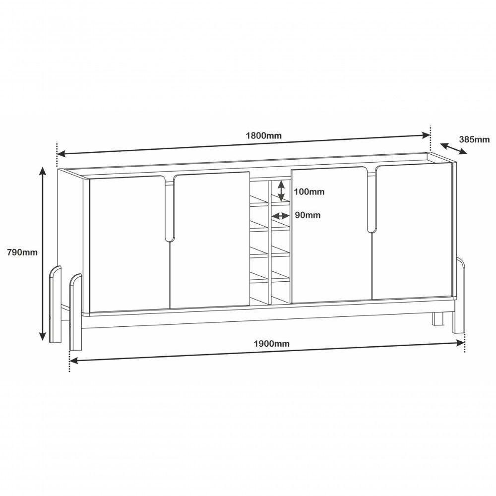 Buffet 4 Portas C- Prateleiras Luna 1,90 Branco-cedro - 5
