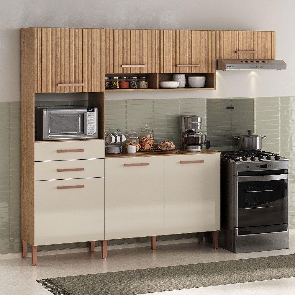 Cozinha Balcão Fortaleza 4245r 7 Portas 2 Gavetas Atualle Canelato 3d E Natura Off White - 1