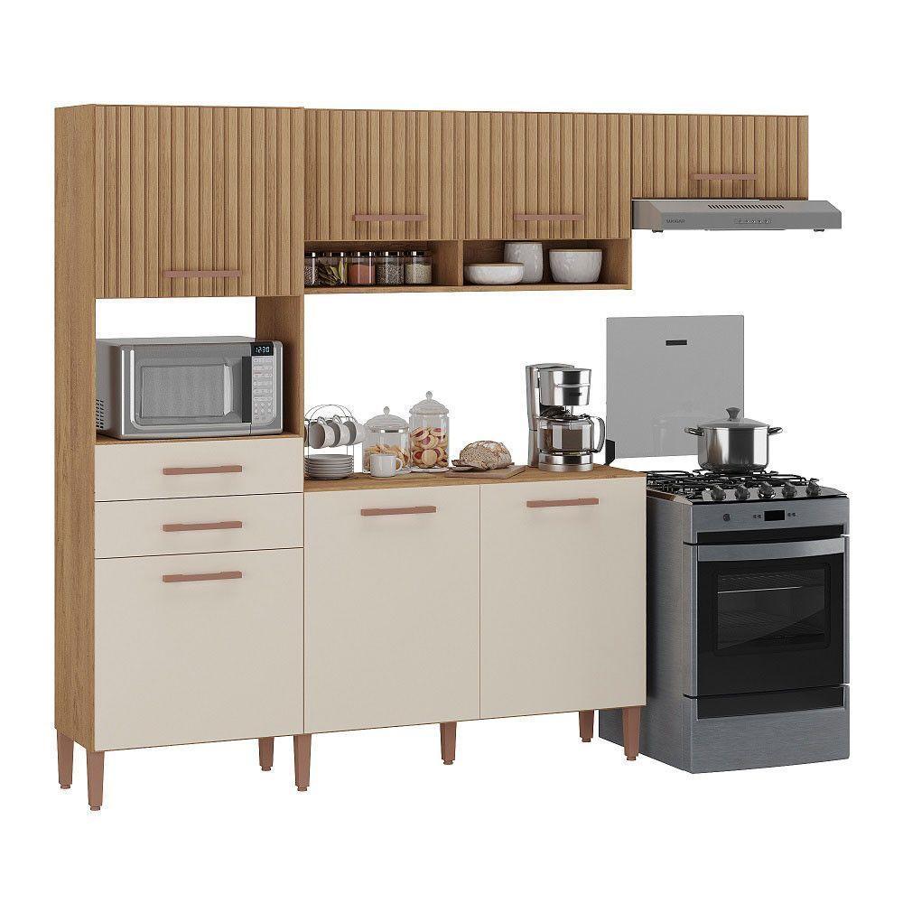 Cozinha Balcão Fortaleza 4245r 7 Portas 2 Gavetas Atualle Canelato 3d E Natura Off White - 2