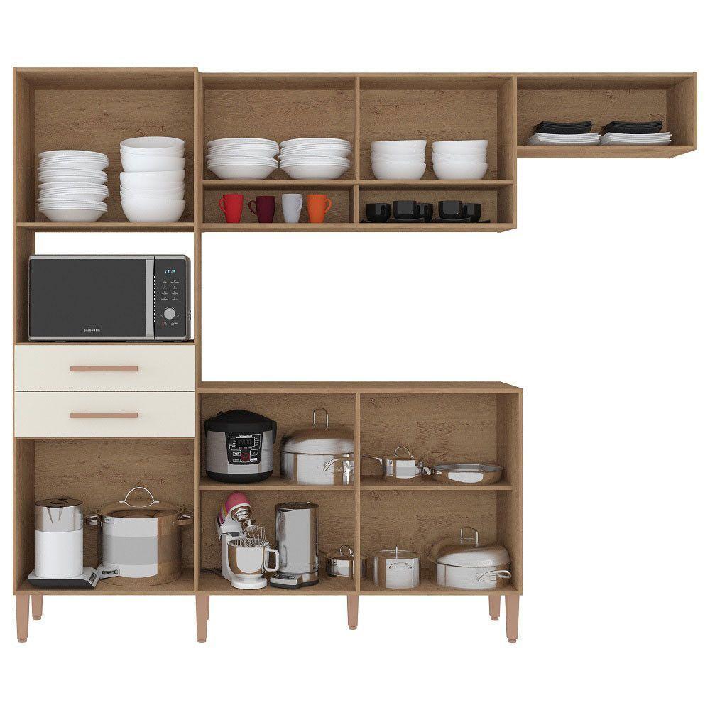 Cozinha Balcão Fortaleza 4245r 7 Portas 2 Gavetas Atualle Canelato 3d E Natura Off White - 3