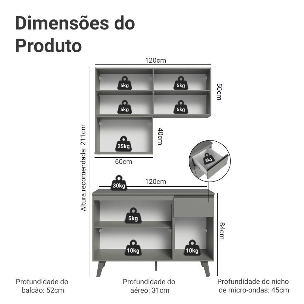 Armário De Cozinha Compacta 120 Cm Cinza Nice Madesa 05 - 3