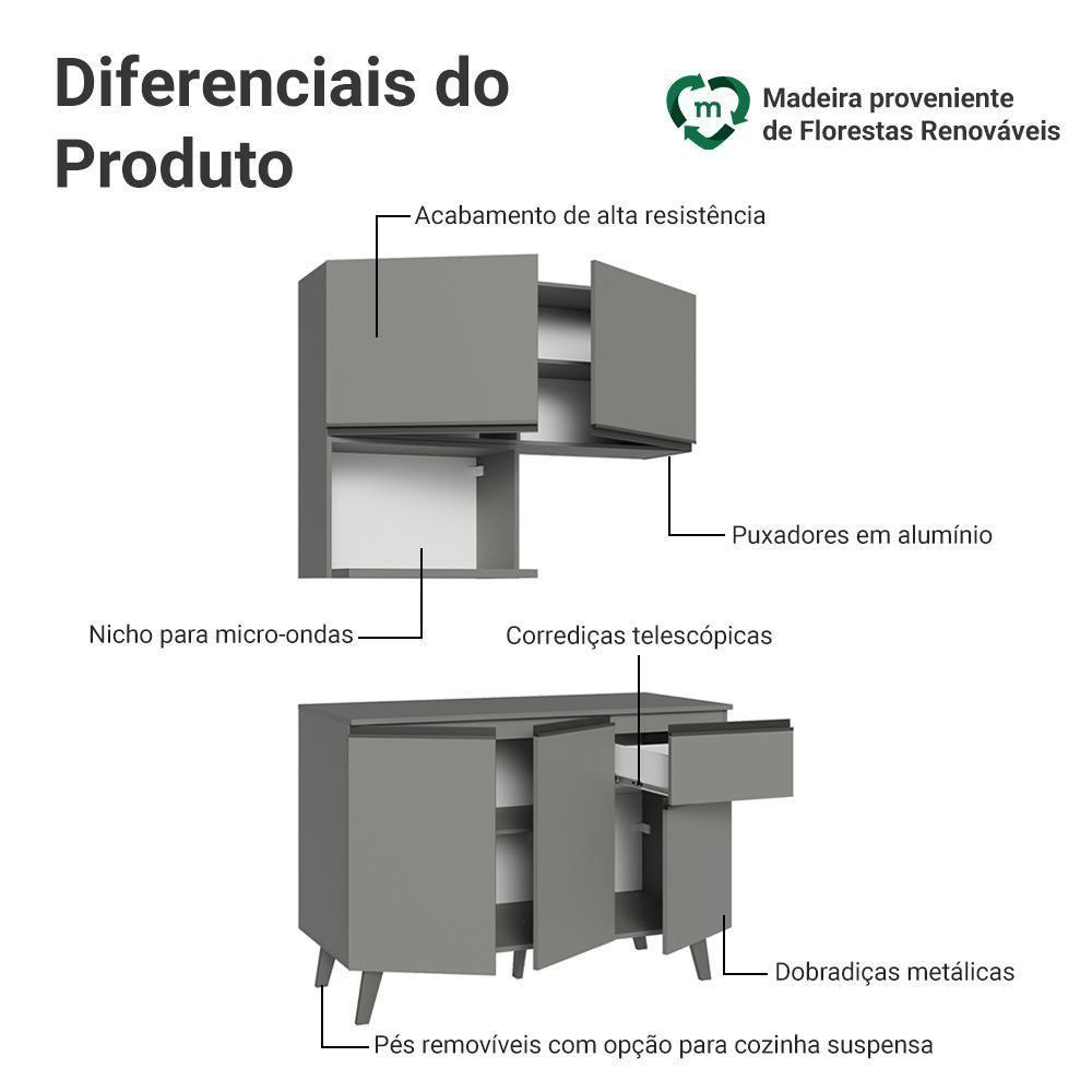 Armário De Cozinha Compacta 120 Cm Cinza Nice Madesa 05 - 4