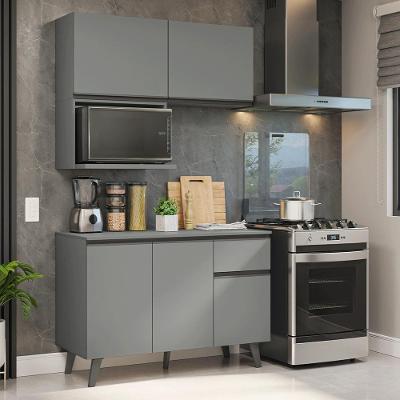 Armário de Cozinha Compacta Nice 3 Portas em MDP 120 cm Cinza com Balcão e Aéreo Madesa