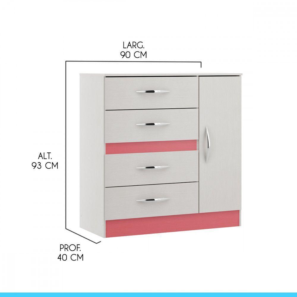 Cômoda Para Quarto Infantil 90x93cm Em Mdp 2009 Menu Móveis Branco E Rosa - 3