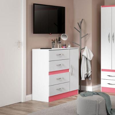 Cômoda Para Quarto Infantil 90x93cm Em Mdp 2009 Menu Móveis Branco E Rosa