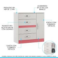 Cômoda Para Quarto Infantil 90x93cm Em Mdp 2009 Menu Móveis Branco E Rosa - 2