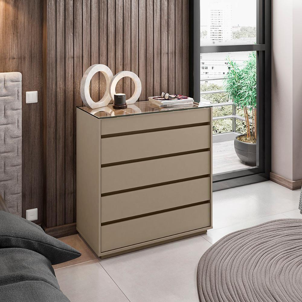 Cômoda Quarto Belize 5 Gavetas E Tampo De Vidro Fendi Fendi - 2