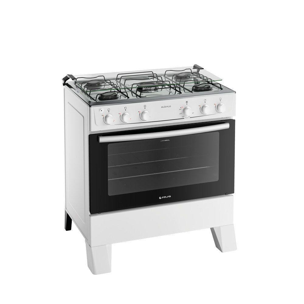 Fogão 5 Bocas Com Mesa Inox Milão Plus 300001772 Atlas Branco Bivolt - 2