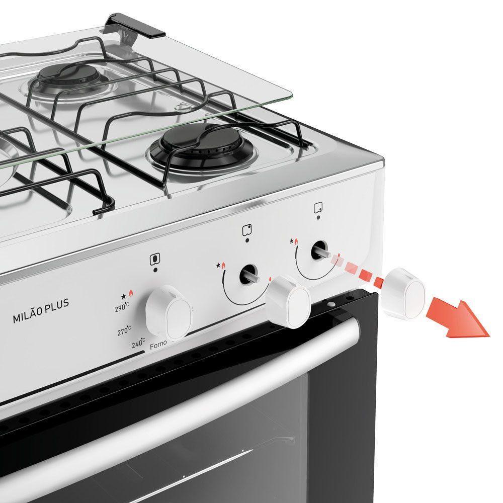 Fogão 5 Bocas Com Mesa Inox Milão Plus 300001772 Atlas Branco Bivolt - 5