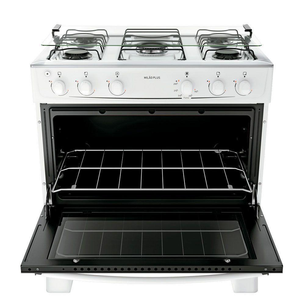 Fogão 5 Bocas Com Mesa Inox Milão Plus 300001772 Atlas Branco Bivolt - 7