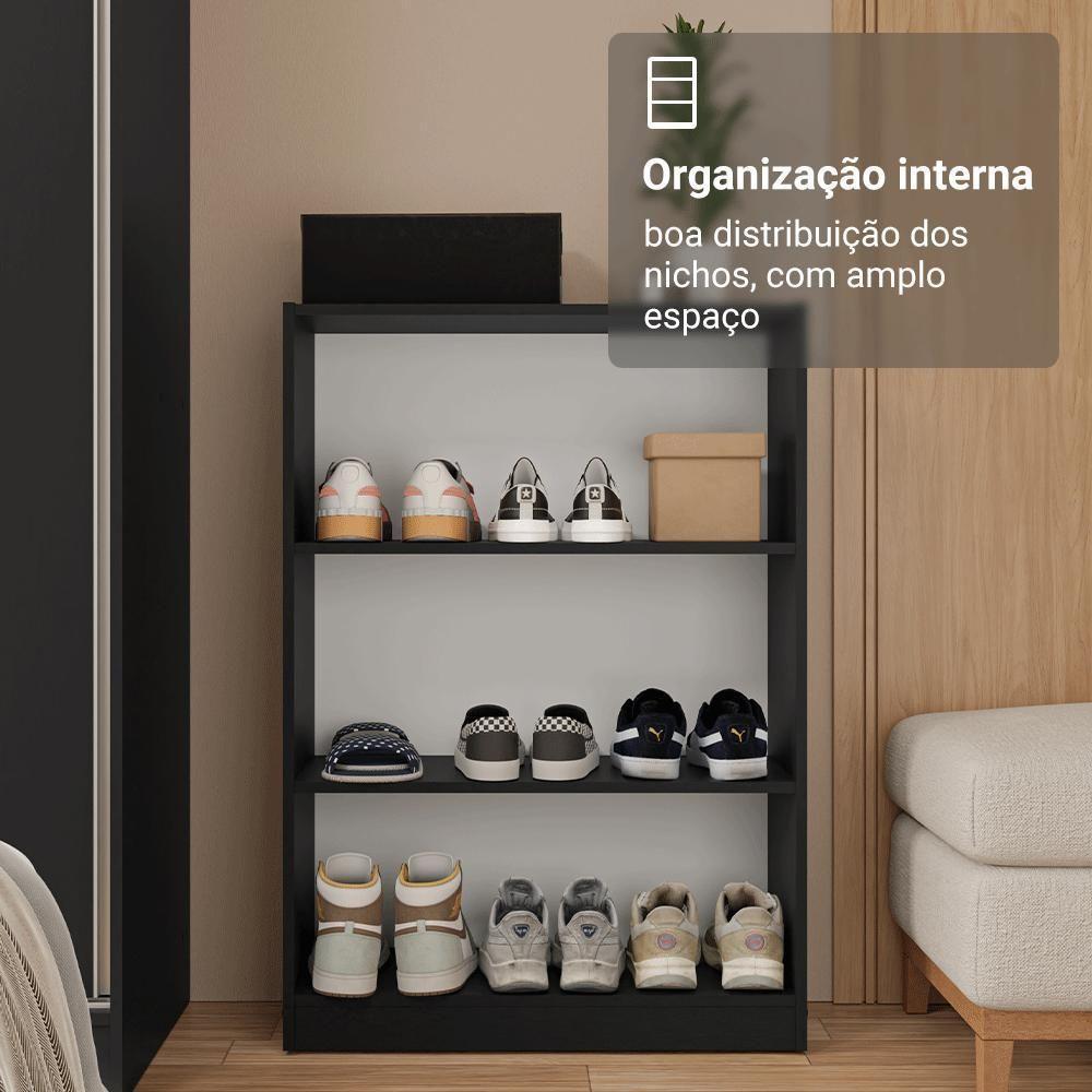 Estante Sapateira 3 Prateleiras Sem Portas Preto Madesa - 6