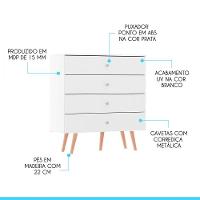 Cômoda Infantil 4 Gavetas 90cm Pés Palito 9020 Menu Móveis Branco - 3