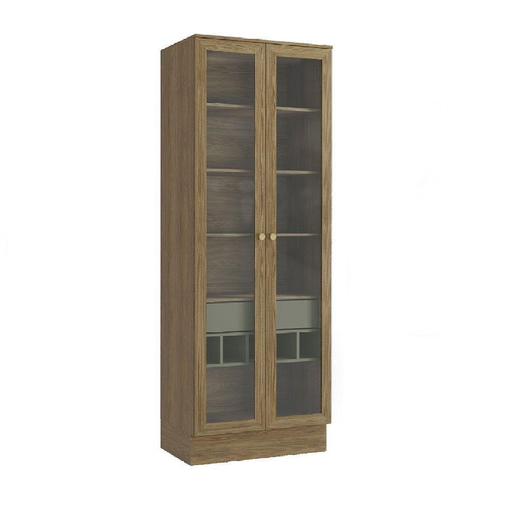 Cristaleira Botanic 2 Portas De Vidro 1 Gaveta Kappesberg Nogueira E Verde Oliva - 1
