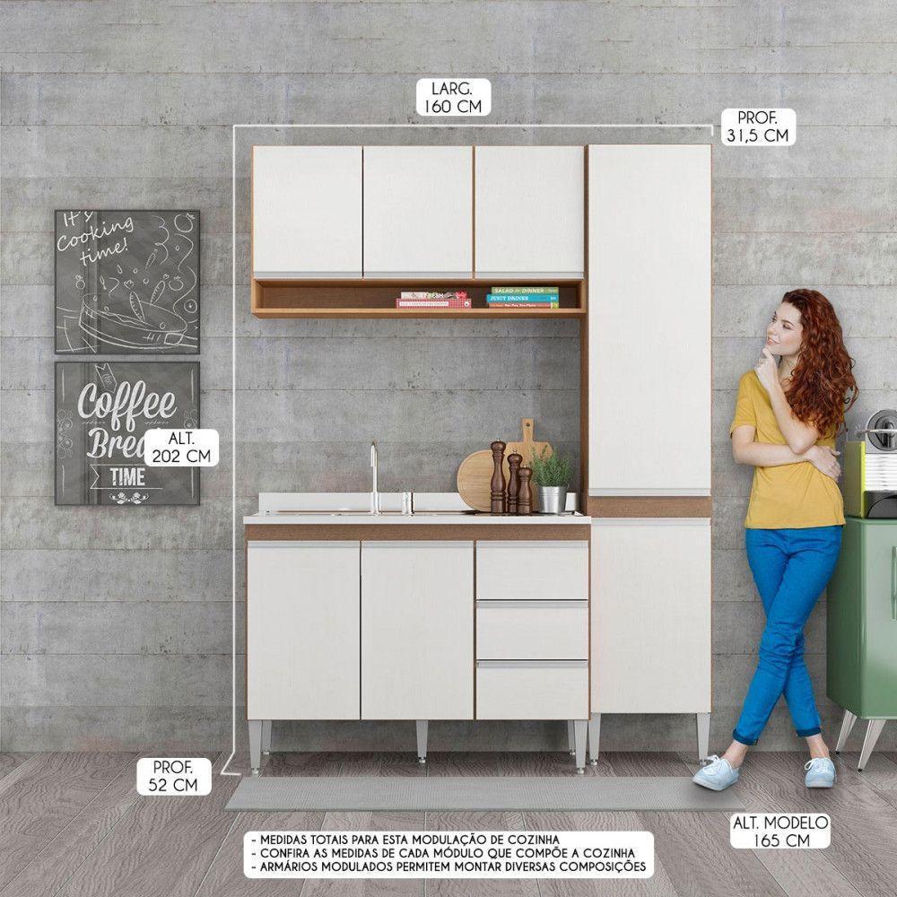 Cozinha Compacta Com Balcão Pia 160x202cm 3 Pçs Menu Móveis Branco - 2