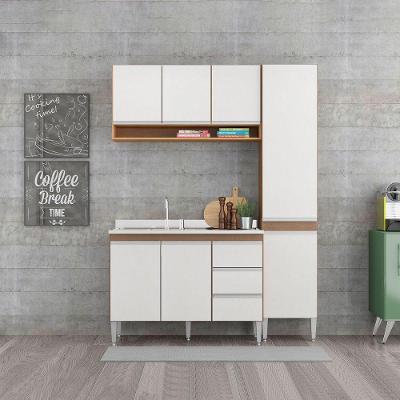 Cozinha Compacta Com Balcão Pia 160x202cm 3 Pçs Menu Móveis Branco