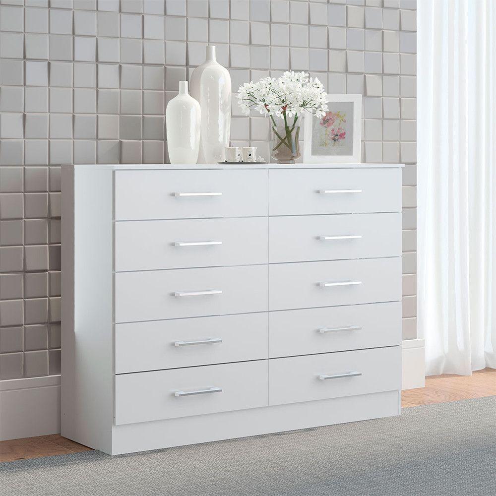 Cômoda 10 Gavetas 117x92x40cm Quarto Mdp 3017 Menu Móveis Branco - 1