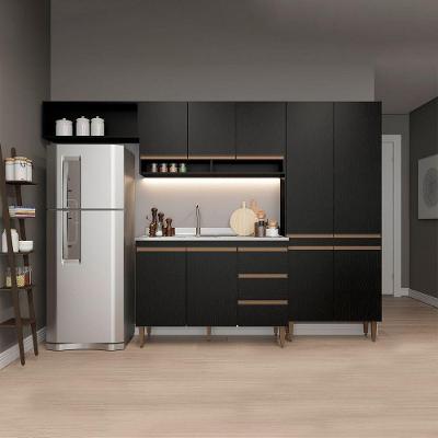 Cozinha Compacta Modulada 280x202cm 4 Peças Mdp Menu Móveis Preto