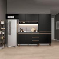 Cozinha Compacta Modulada 280x202cm 4 Peças Mdp Menu Móveis Preto - 1